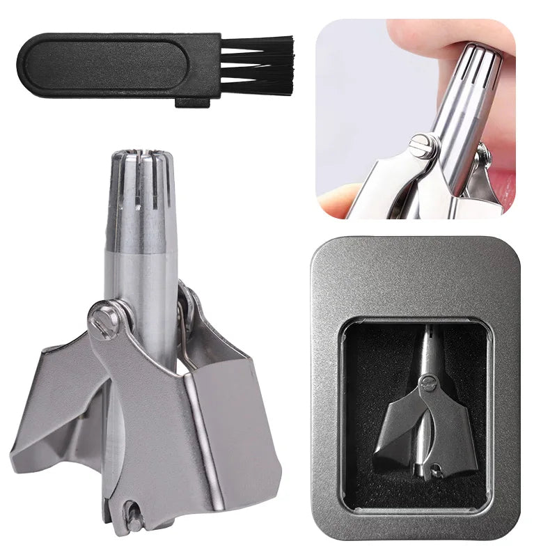 Premium Stainless Steel Manual Nose & Ear Hair Trimmer | Washable Portable Nose Hair Shaver | Precision Facial Grooming Tool for Men & Women