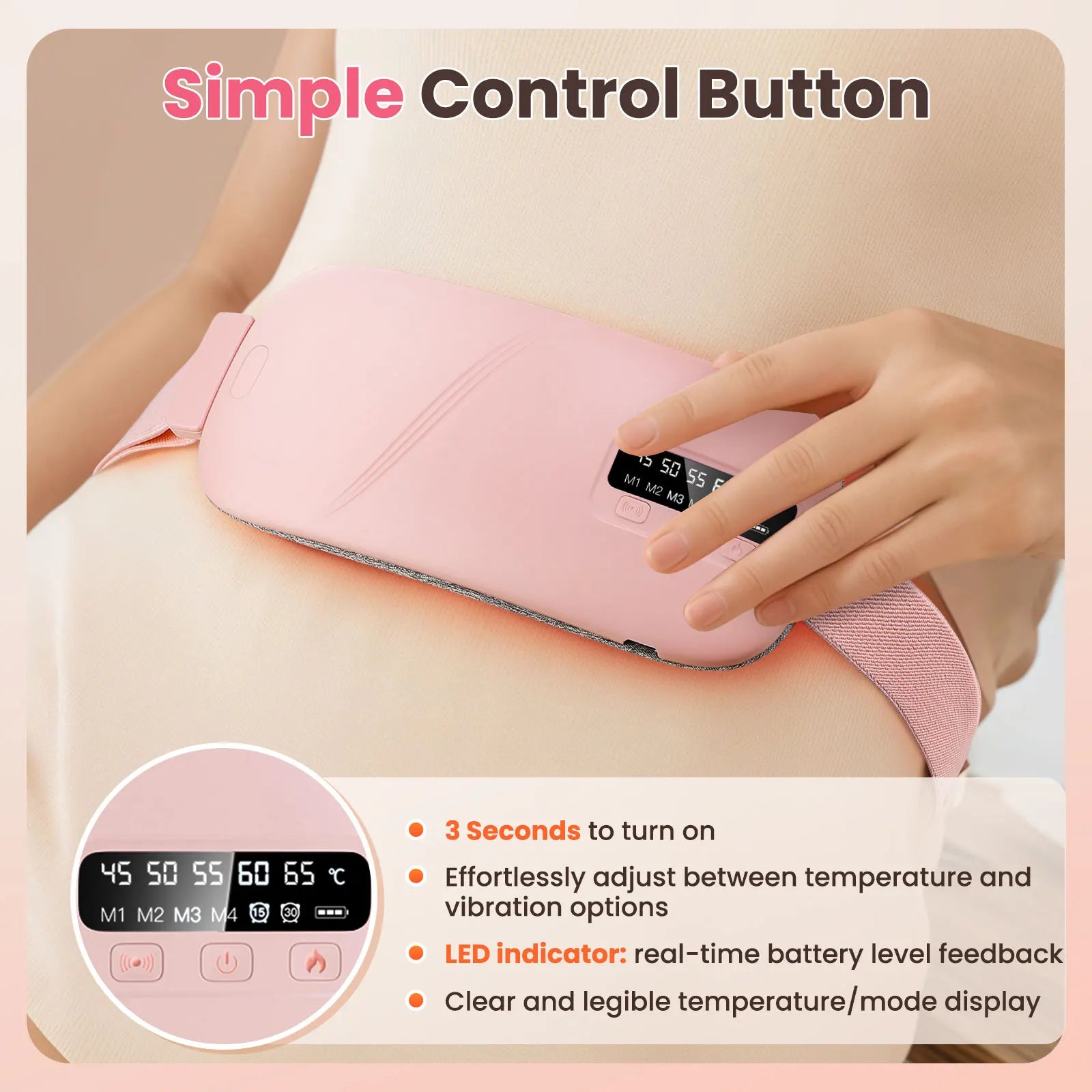 Menstrual Relief Belt – Heated Massage Pad for Period Cramps with 3 Heat Levels & 4 Massage Modes