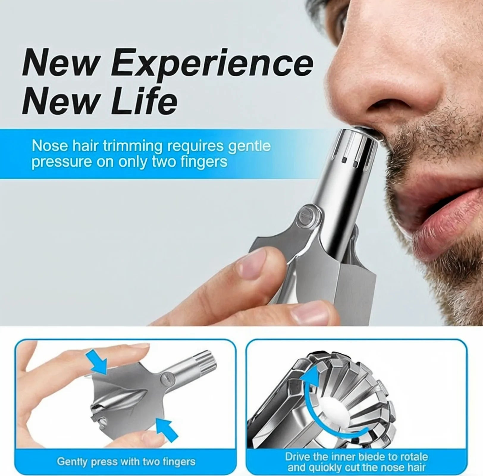 Premium Stainless Steel Manual Nose & Ear Hair Trimmer | Washable Portable Nose Hair Shaver | Precision Facial Grooming Tool for Men & Women