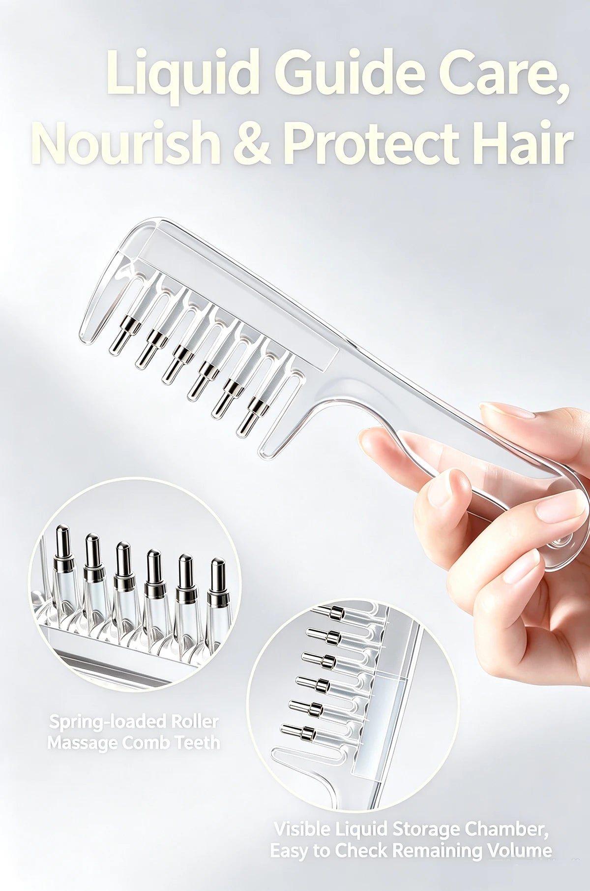 3-in-1 Scalp & Beard Oil Applicator Comb – Rolling Massage Teeth with Built-In Liquid Reservoir for Hair & Beard Care
