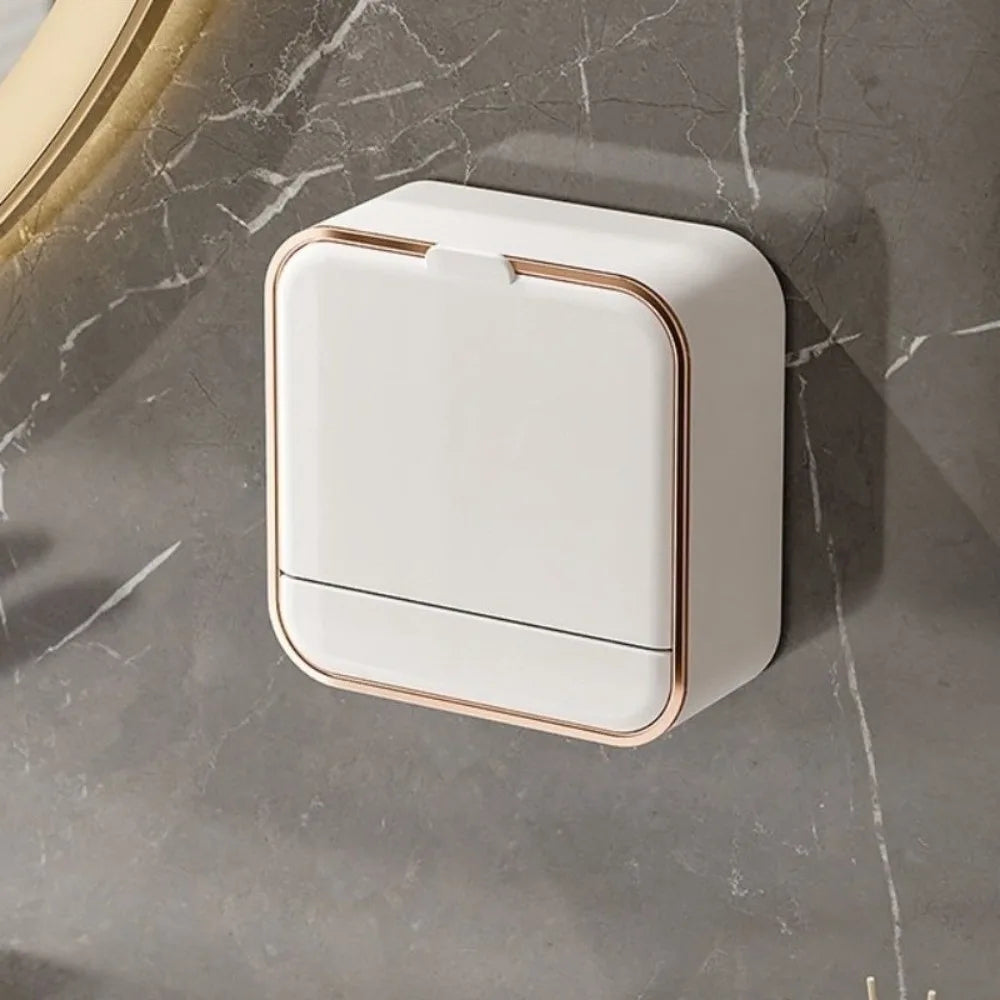 Luxury Wall-Mounted Soap Holder with Drain Tray & Flip Lid – Waterproof Soap Dish for Bathroom & Shower