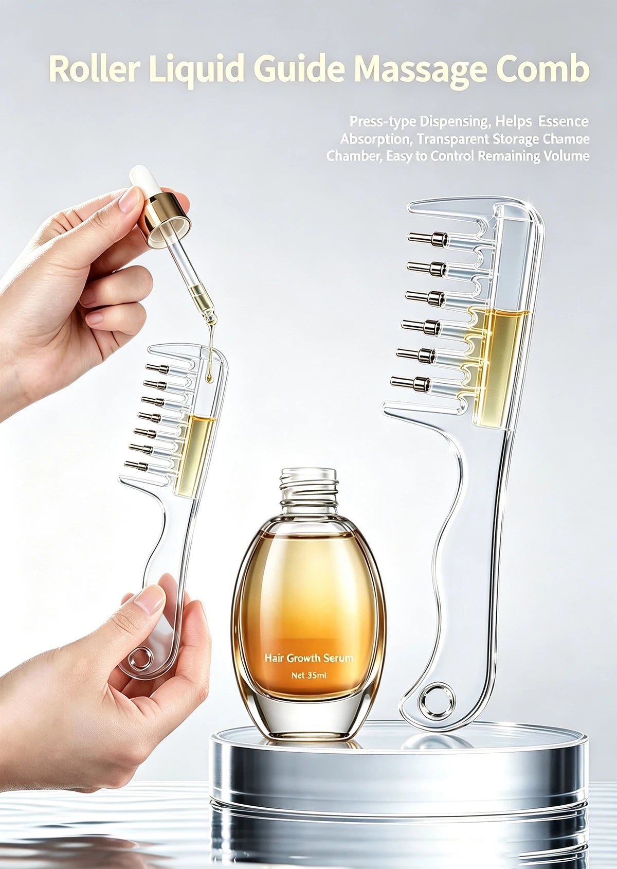 3-in-1 Scalp & Beard Oil Applicator Comb – Rolling Massage Teeth with Built-In Liquid Reservoir for Hair & Beard Care