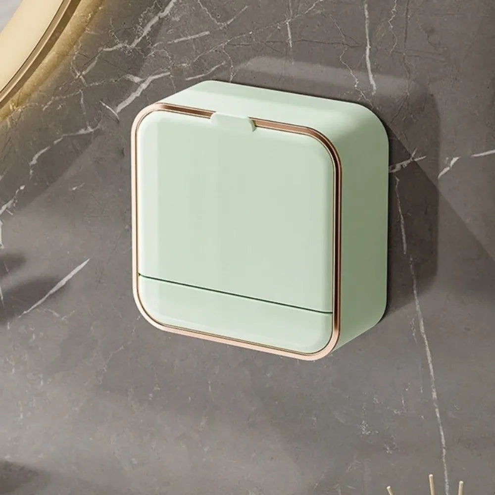 Luxury Wall-Mounted Soap Holder with Drain Tray & Flip Lid – Waterproof Soap Dish for Bathroom & Shower