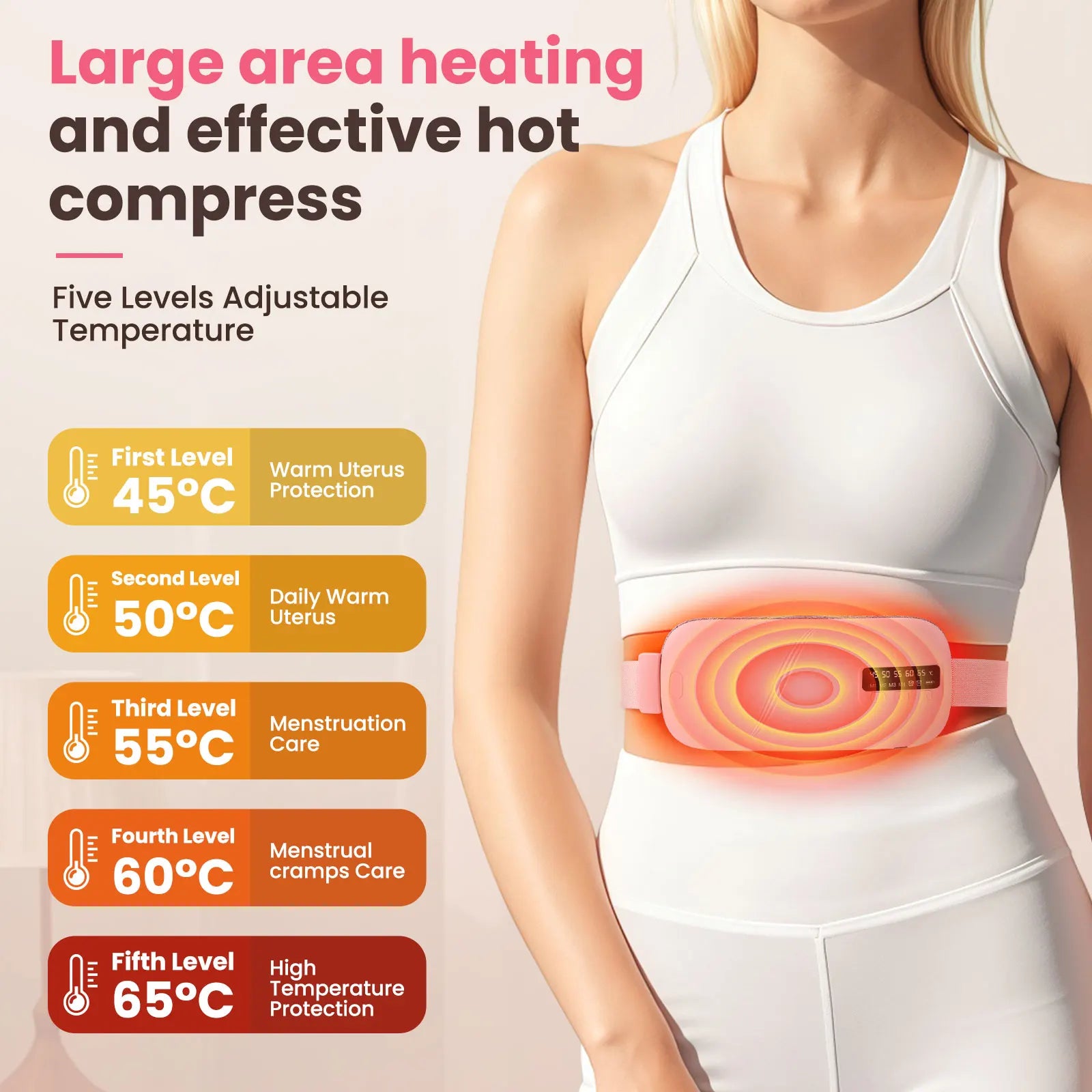 Menstrual Relief Belt – Heated Massage Pad for Period Cramps with 3 Heat Levels & 4 Massage Modes