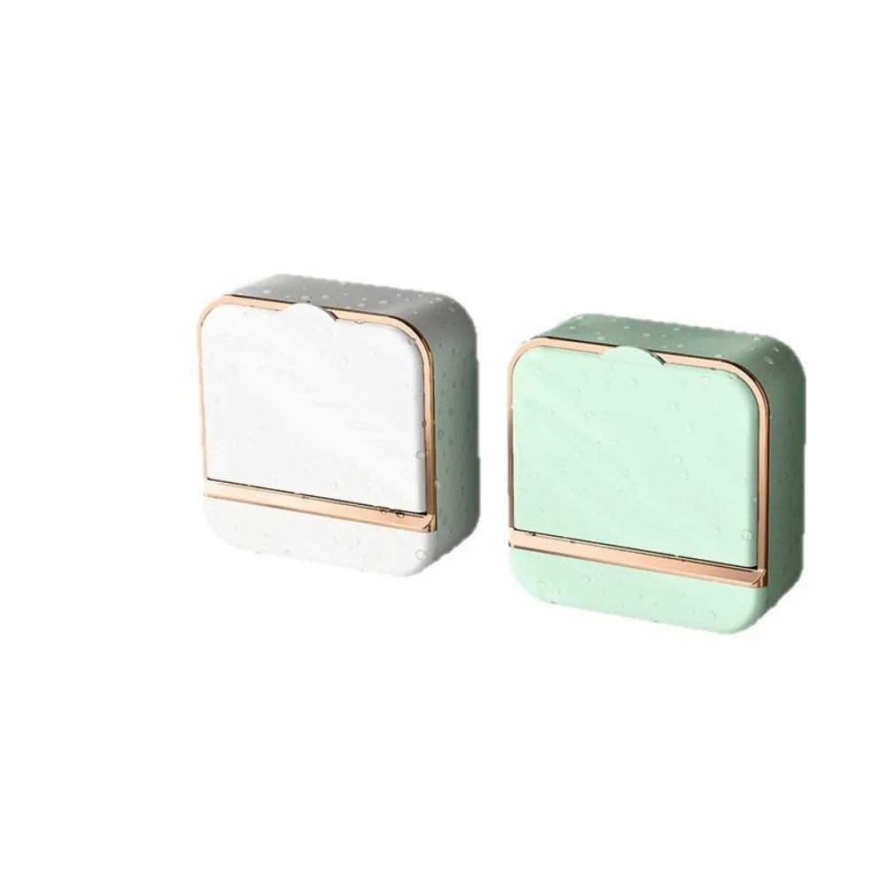 Luxury Wall-Mounted Soap Holder with Drain Tray & Flip Lid – Waterproof Soap Dish for Bathroom & Shower