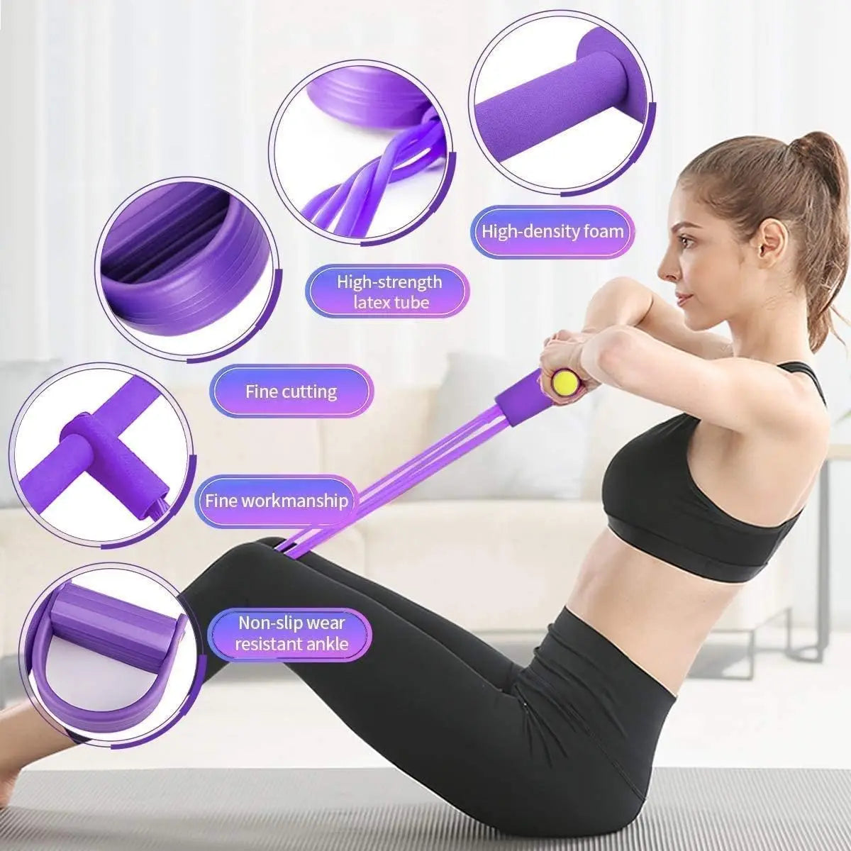 Adjustable Resistance Band with Handles & Foot Pedal | High Elastic Latex Exercise Band for Strength Training, Yoga, Pilates, Stretching & Home Fitness