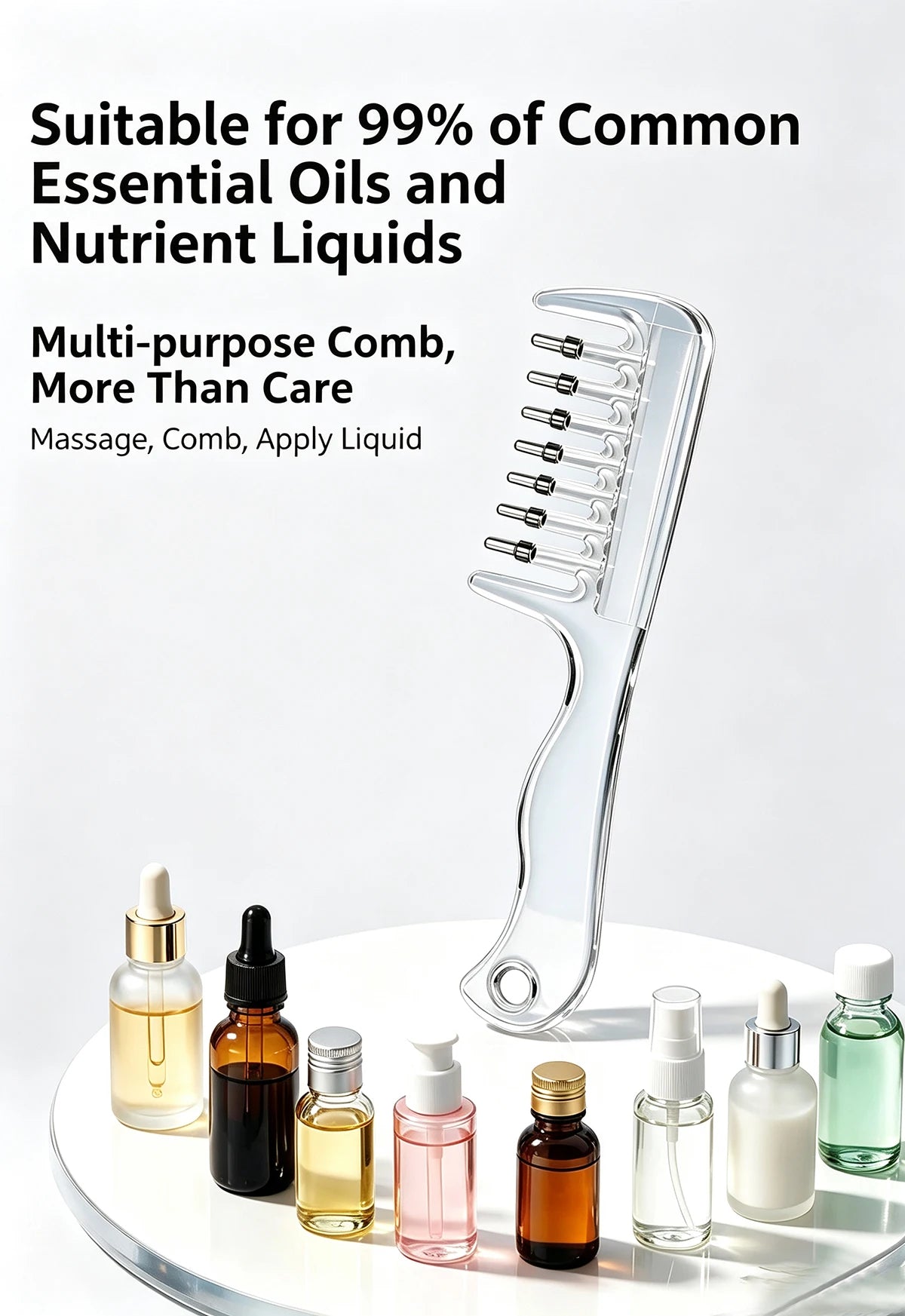 3-in-1 Scalp & Beard Oil Applicator Comb – Rolling Massage Teeth with Built-In Liquid Reservoir for Hair & Beard Care