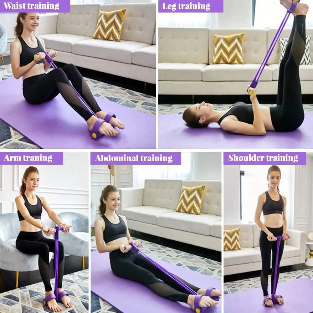 Adjustable Resistance Band with Handles & Foot Pedal | High Elastic Latex Exercise Band for Strength Training, Yoga, Pilates, Stretching & Home Fitness